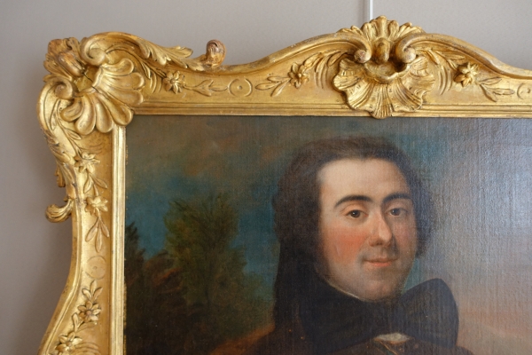 Portrait of an aristocrat - Officer - Louis XV painting, gilt wood frame - 18th century