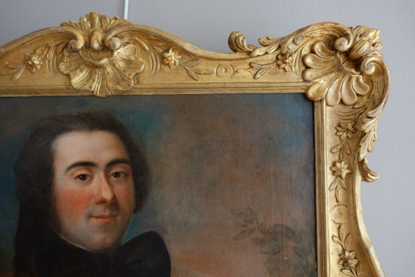 Portrait of an aristocrat - Officer - Louis XV painting, gilt wood frame - 18th century