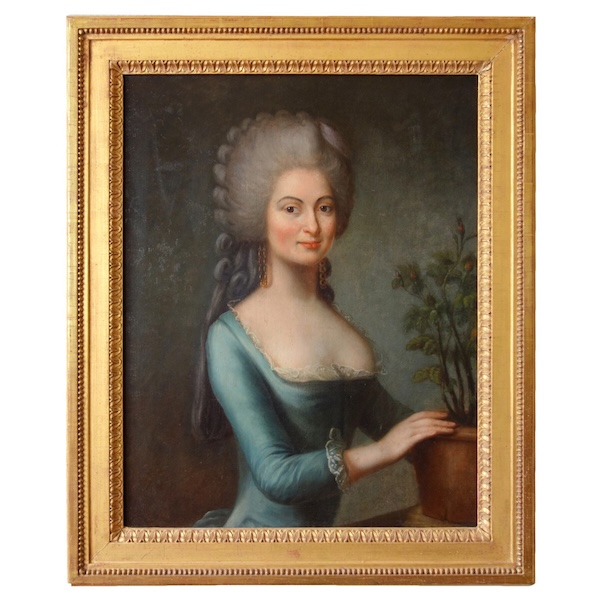 Ecole Française du XVIIIe siècle, portrait d'aristocrate au pot de fleurs