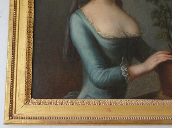 Ecole Française du XVIIIe siècle, portrait d'aristocrate au pot de fleurs