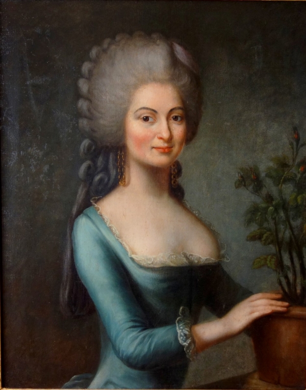 Ecole Française du XVIIIe siècle, portrait d'aristocrate au pot de fleurs