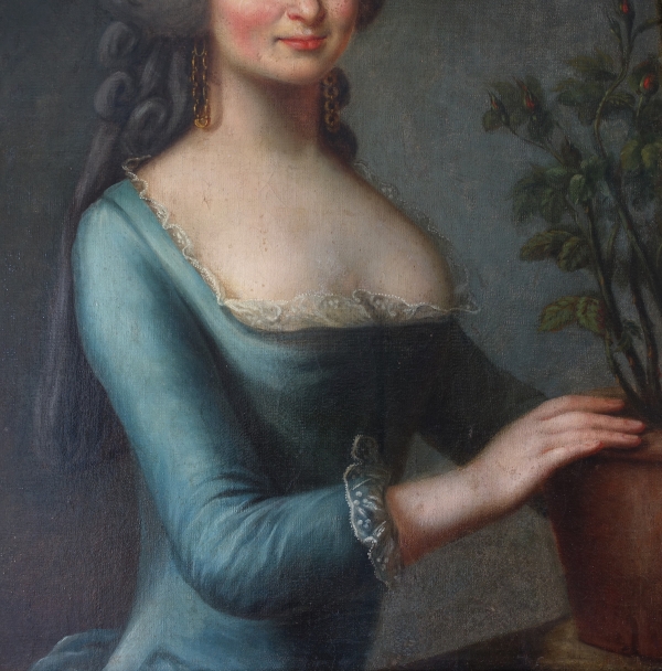Ecole Française du XVIIIe siècle, portrait d'aristocrate au pot de fleurs