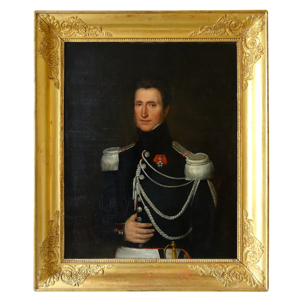 Grand portrait d'un capitaine de Cuirassiers officier de l'Empire, huile sur toile vers 1820 - 113cm x 93cm
