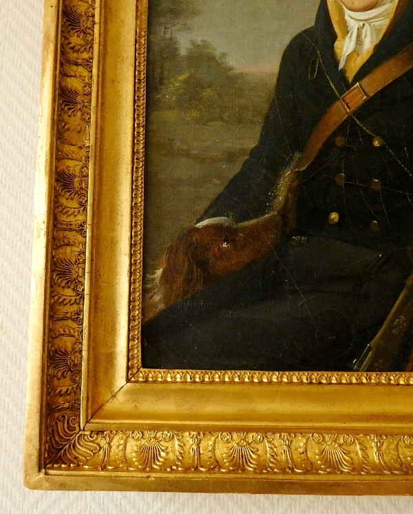 Portrait d'un gentilhomme chasseur et son chien - époque Empire / Restauration
