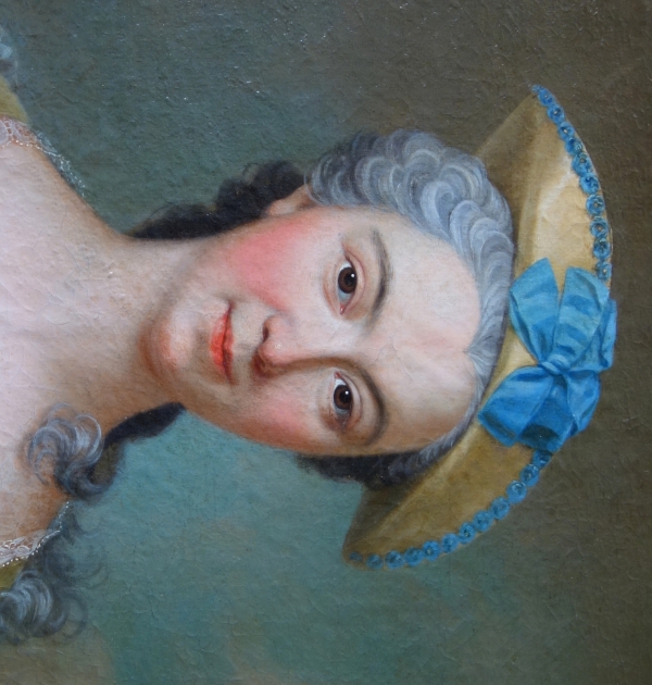 Ecole Française du XVIIIe siècle, entourage de Nattier : portrait de dame dans son cadre d'origine - époque Louis XV