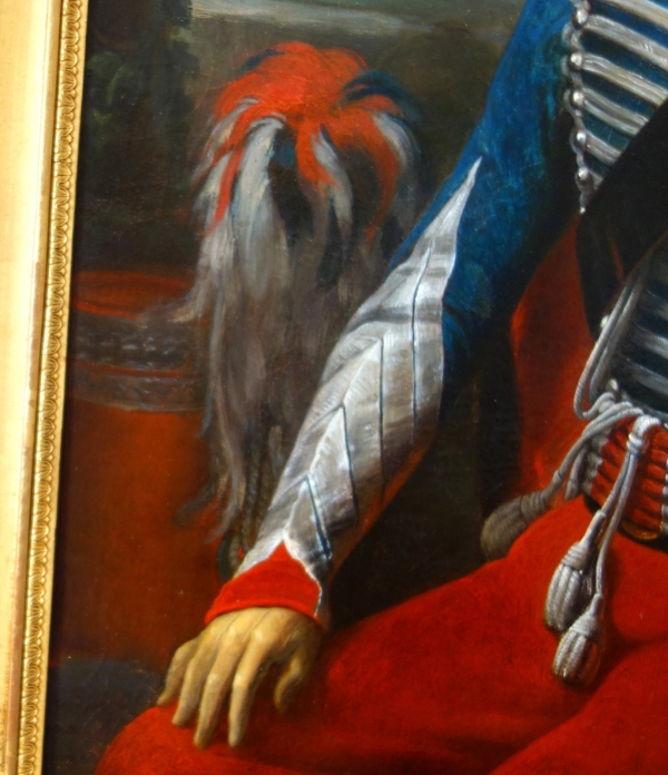 Portrait du Colonel Pozac, héros de l'Empire avec son sabre d'honneur - 1er Régiment de Hussards - huile sur toile