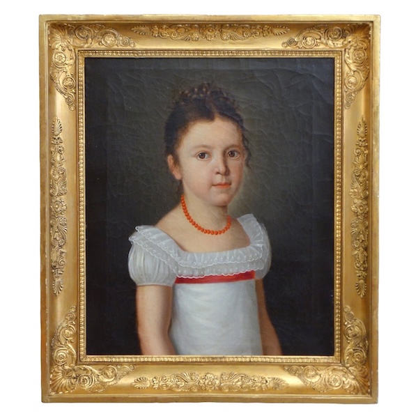 Ecole Française du début XIXe siècle, portrait de petite fille au collier de corail - époque Empire
