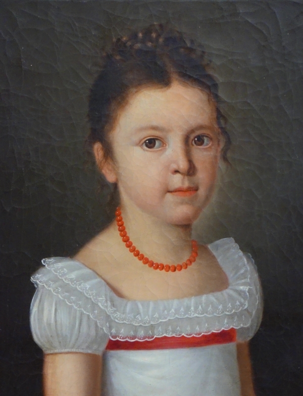 Ecole Française du début XIXe siècle, portrait de petite fille au collier de corail - époque Empire