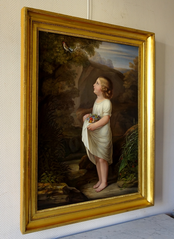19th century French school : large portrait of a young girl, allegory of Innocence