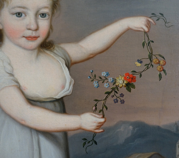 Portrait d'enfant en Flore ou Cérès, huile sur toile Empire signée Joseph Rosie 1801 - 115cm x 81cm