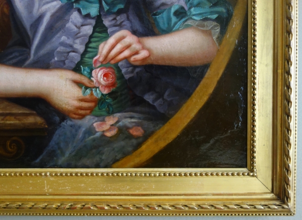 Ecole Française du XVIIIe siècle : grand portrait de dame aristocrate époque Louis XVI - 79cm x 95cm