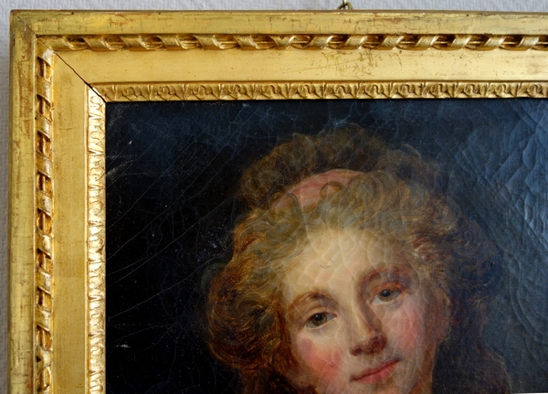 Ecole Française, portrait d'une femme du XVIIIe siècle - cadre en bois doré d'époque Louis XVI