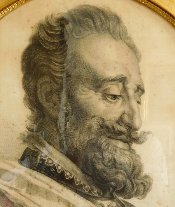 Large Henri IV portrait, gilt wood mirror, early 19th century