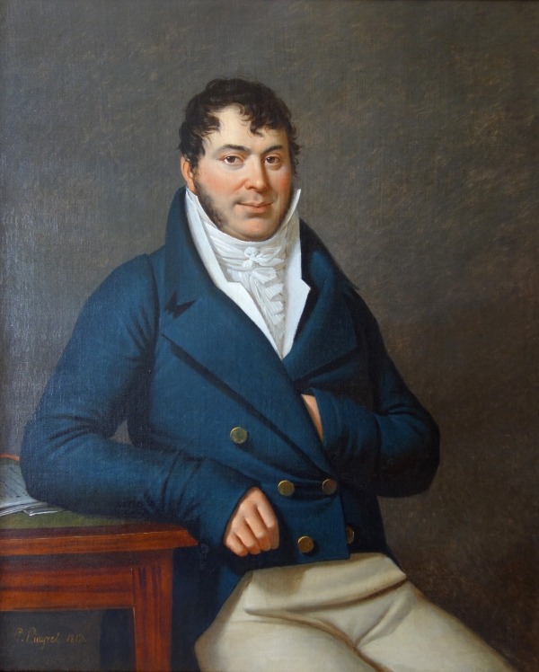 Edouard Pingret, élève de David : grand portrait d'homme d'époque Empire 1813 - 121cm x 103cm