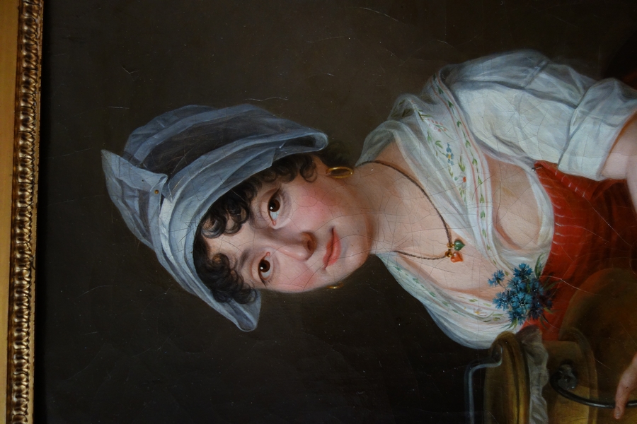 Jean François Marie Bellier : portrait d'une belle laitière - huile sur toile d'époque Empire