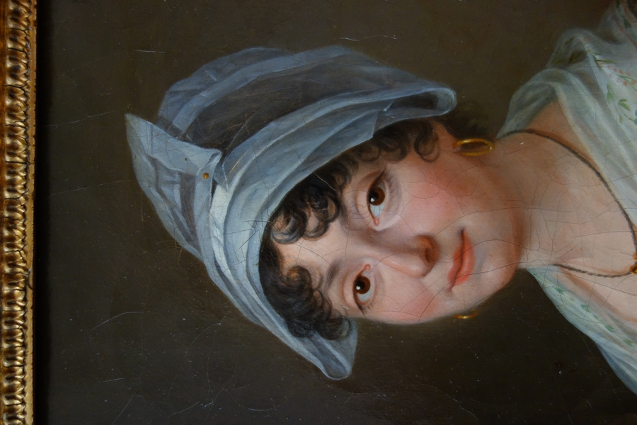 Jean François Marie Bellier : portrait d'une belle laitière - huile sur toile d'époque Empire