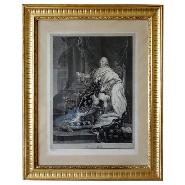 Grande gravure royaliste : Louis XVIII Roi de France en 1814 d'après Gérard - 85,5cm x 105cm