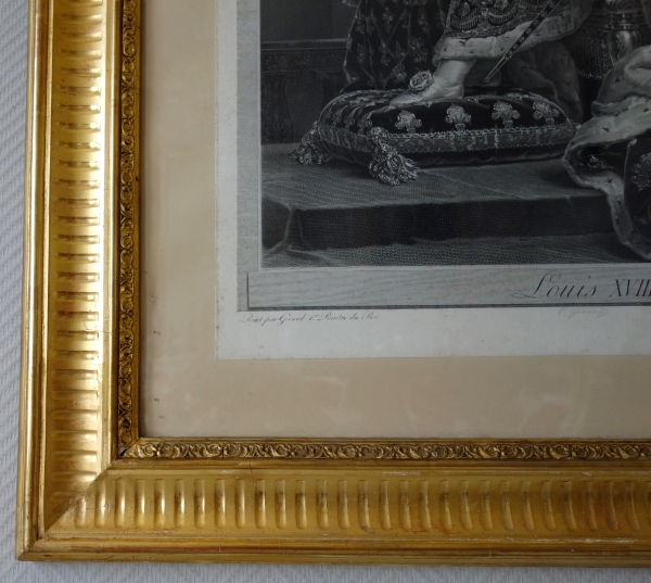 Grande gravure royaliste : Louis XVIII Roi de France en 1814 d'après Gérard - 85,5cm x 105cm