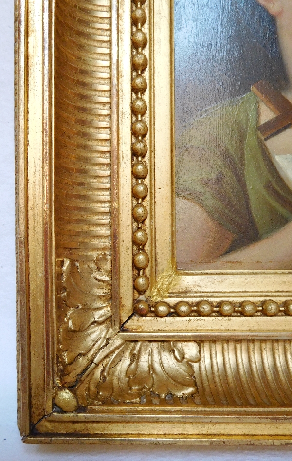 Ecole du début 19e siècle, portrait de Sainte Marie-Madeleine, huile sur panneau dans un cadre doré
