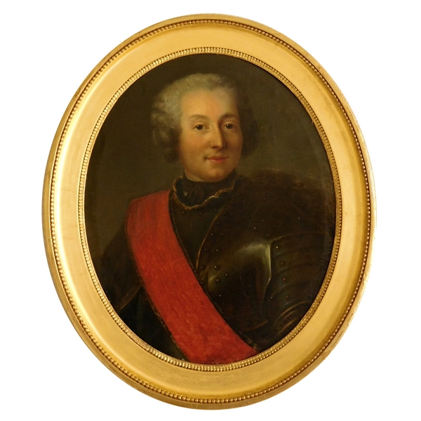 Portrait d'officier en cuirasse Commandeur de l'Ordre de St Louis, école Française du XVIIIe siècle