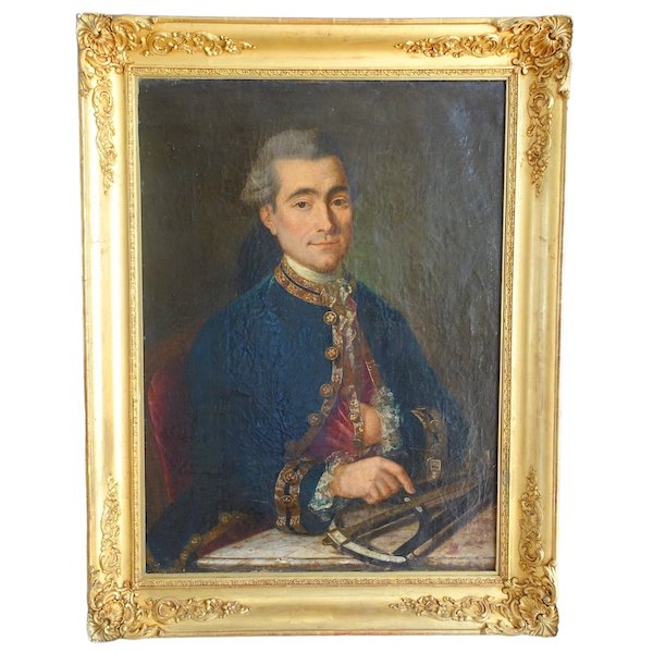 Portrait d'un officier de Marine avec son sextant - époque Louis XV - huile sur toile - 75cm x 97cm