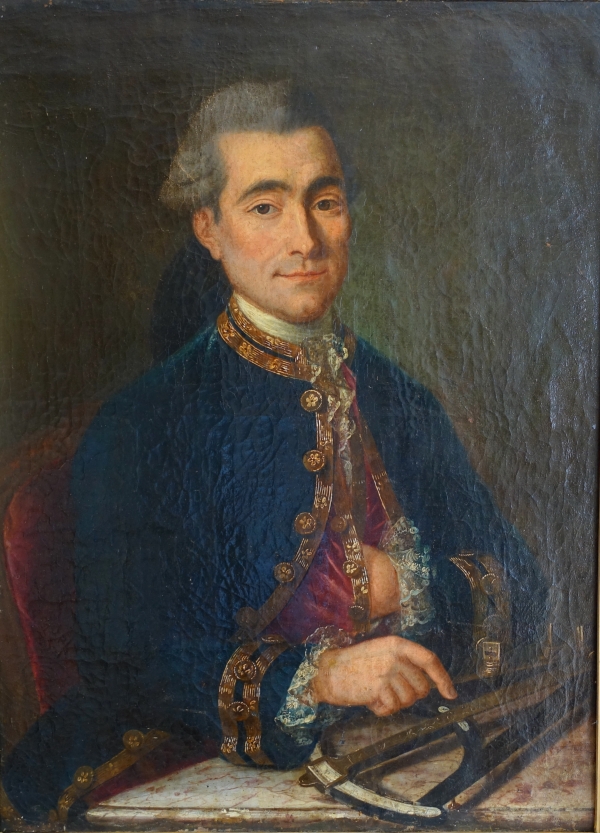 Portrait d'un officier de Marine avec son sextant - époque Louis XV - huile sur toile - 75cm x 97cm