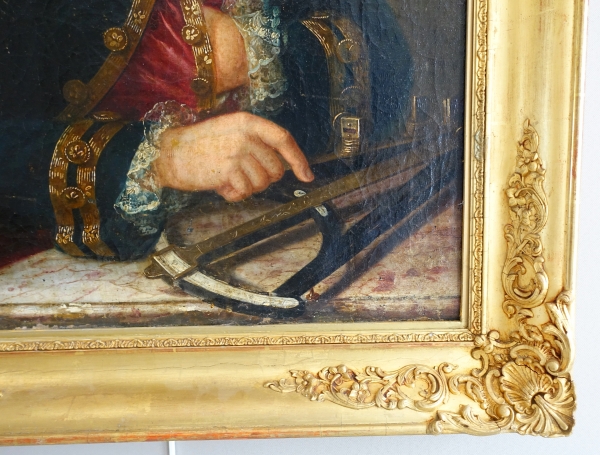 Portrait d'un officier de Marine avec son sextant - époque Louis XV - huile sur toile - 75cm x 97cm