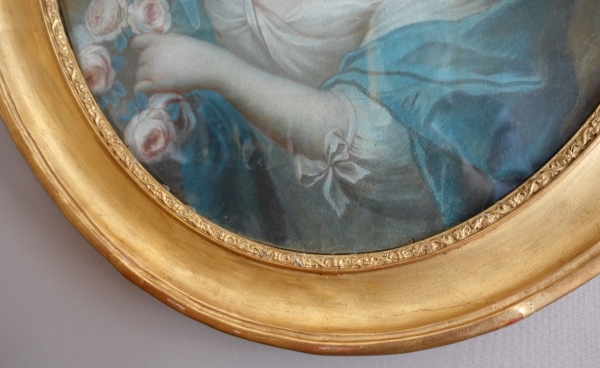 Ecole française du XVIIIe siècle, portrait de dame aristocrate en Flore, pastel, époque Louis XV