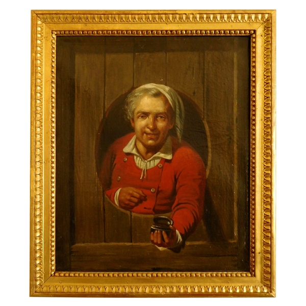 Ecole du XVIIIe siècle, tableau en trompe-l'oeil : le priseur de tabac, huile sur toile