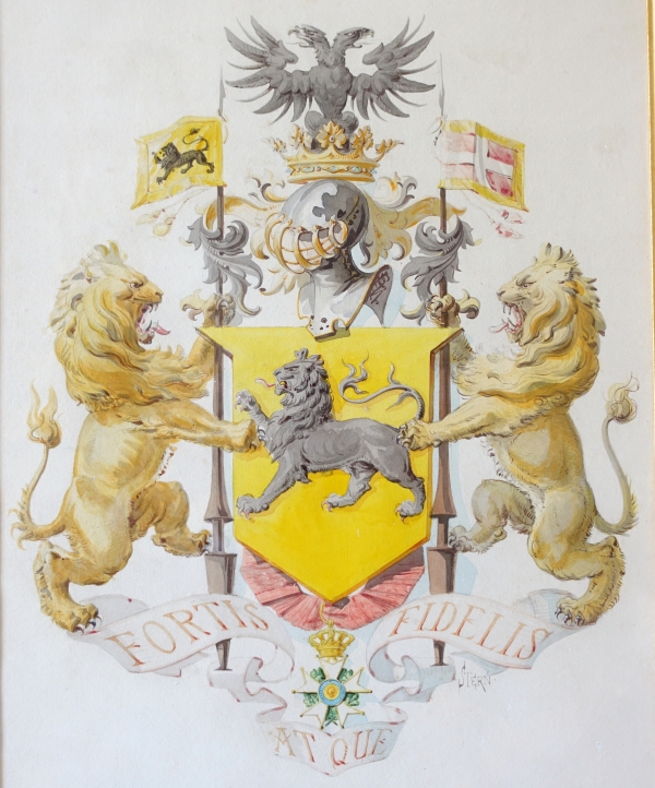 Stern - Paris : watercolor heraldic coat of arms project for a Marquis