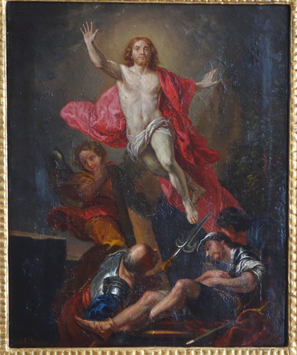 Christ Resurrection after Van Loo, oil on canvas, Louis XIV gilt wood frame