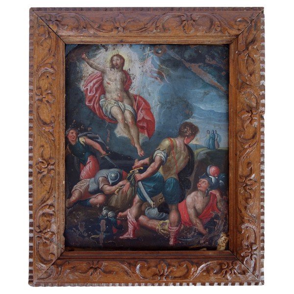 Georges Kopp (1570-1622) : la Résurrection du Christ, huile sur cuivre, cadre bois de Sainte Lucie