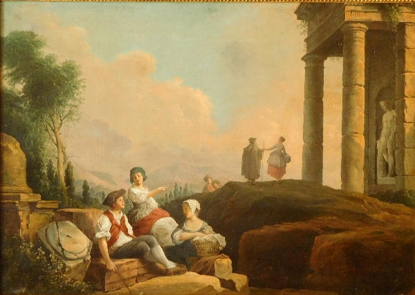 18th century French school, follower of Hubert Robert : shepherds standing among ruins - dated 1775