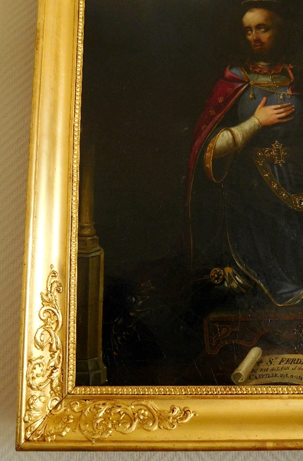 Ecole Française du XIXe siècle, huile sur toile : portrait de Saint Ferdinand III Roi d'Espagne