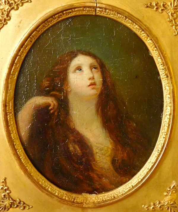 Early 19th century French school, oil on panel, portrait of Saint Mary Magdalene