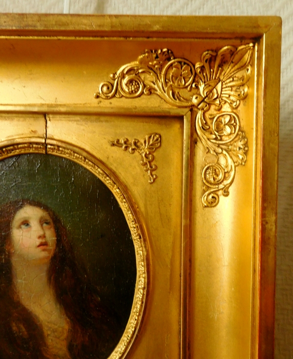 Ecole Française du début XIXe siècle, huile sur panneau : portrait de Sainte Marie-Madeleine