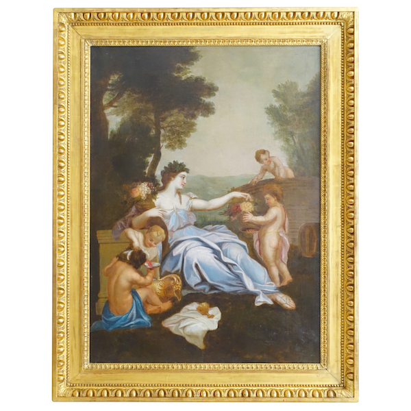 Ecole Française du XVIIIe siècle : scène bacchanale néoclassique, grande huile sur toile - 144cm x 111cm