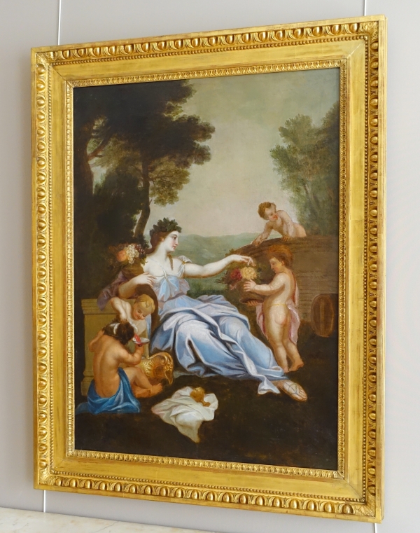 Ecole Française du XVIIIe siècle : scène bacchanale néoclassique, grande huile sur toile - 144cm x 111cm