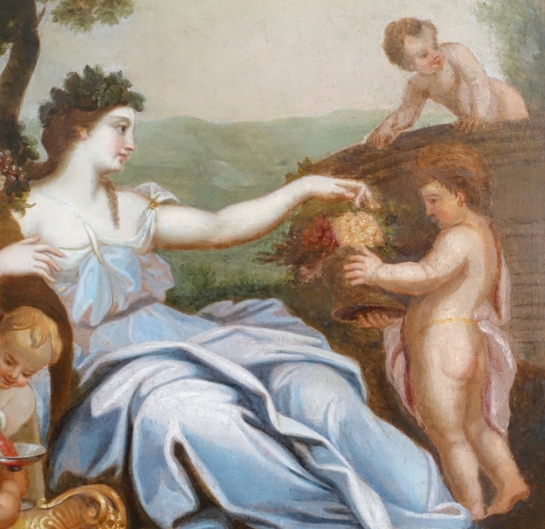 Ecole Française du XVIIIe siècle : scène bacchanale néoclassique, grande huile sur toile - 144cm x 111cm