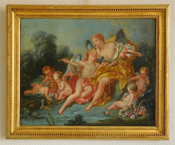 Ecole du XVIIIe siècle, suiveur de Boucher - Venus et Cupidon, scène mythologique, huile sur toile