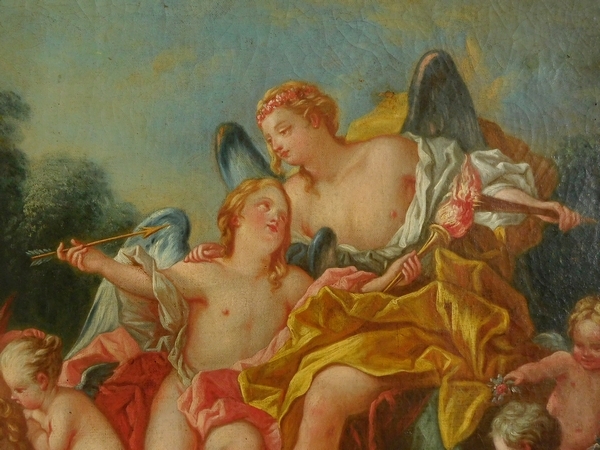 Ecole du XVIIIe siècle, suiveur de Boucher - Venus et Cupidon, scène mythologique, huile sur toile