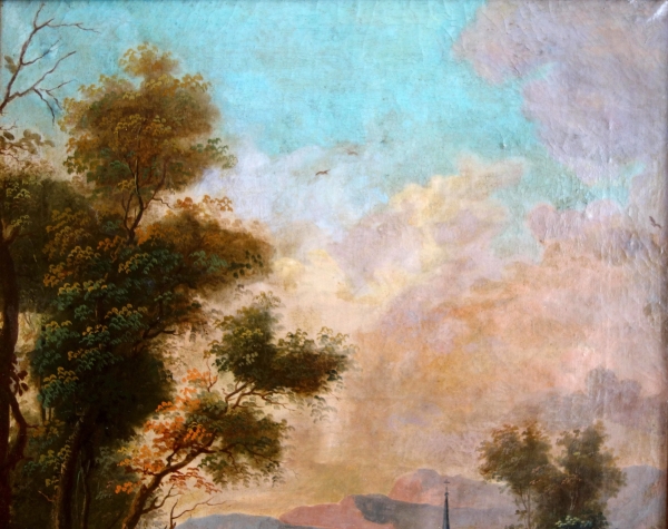 Ecole Française du XVIIIe siècle, scène de chasse à courre - le Bât l'Eau - HST 90cm x 74cm