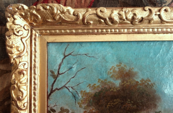 Ecole Française du XVIIIe siècle, scène de chasse à courre - le Bât l'Eau - HST 90cm x 74cm