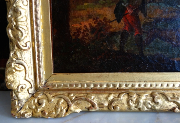 Ecole Française du XVIIIe siècle, scène de chasse à courre - le Bât l'Eau - HST 90cm x 74cm