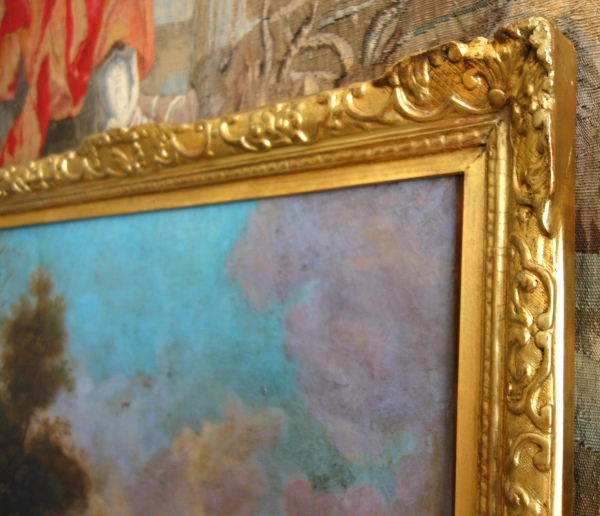 Ecole Française du XVIIIe siècle, scène de chasse à courre - le Bât l'Eau - HST 90cm x 74cm