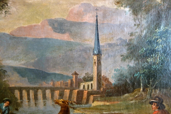 Ecole Française du XVIIIe siècle, scène de chasse à courre - le Bât l'Eau - HST 90cm x 74cm