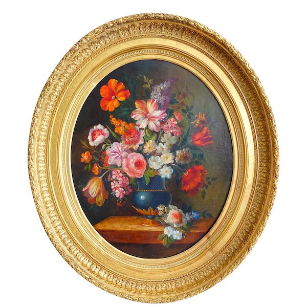 Ecole du XVIIIe siècle, suiveur de Vallayer Coster, tableau de fleurs, huile sur toile - 84cm x 97cm