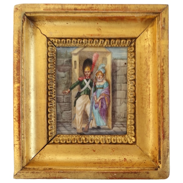 Miniature picture of a grenadier and beautiful lady - gouache - early 19th century