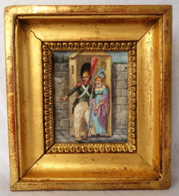 Miniature picture of a grenadier and beautiful lady - gouache - early 19th century