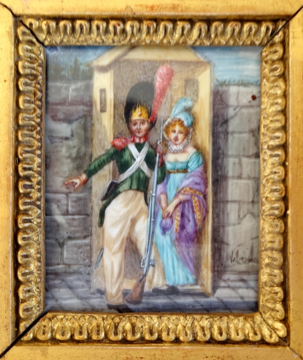 Miniature picture of a grenadier and beautiful lady - gouache - early 19th century